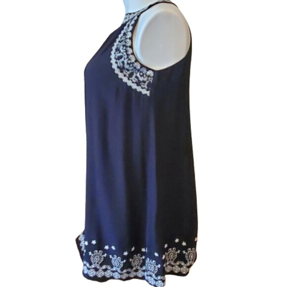 THML Stitch Fix Vittoria Embroidered A-Line Dress Black Mini Halter Size Medium - Picture 4 of 10